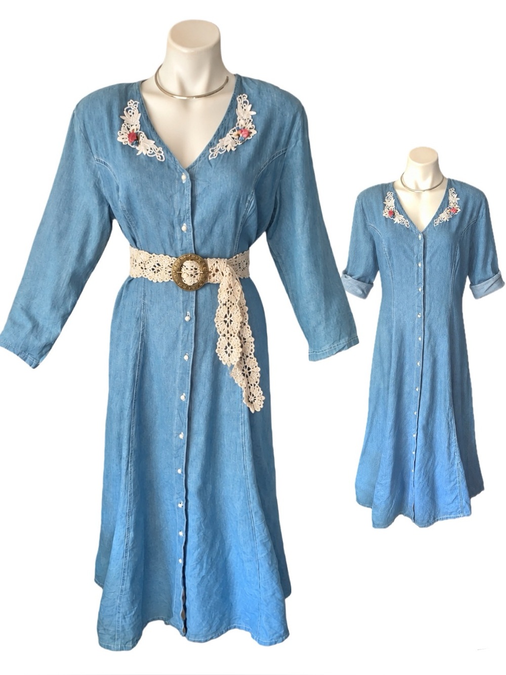 b l u e :: Vintage Embroidered Cotton Chambray Dress